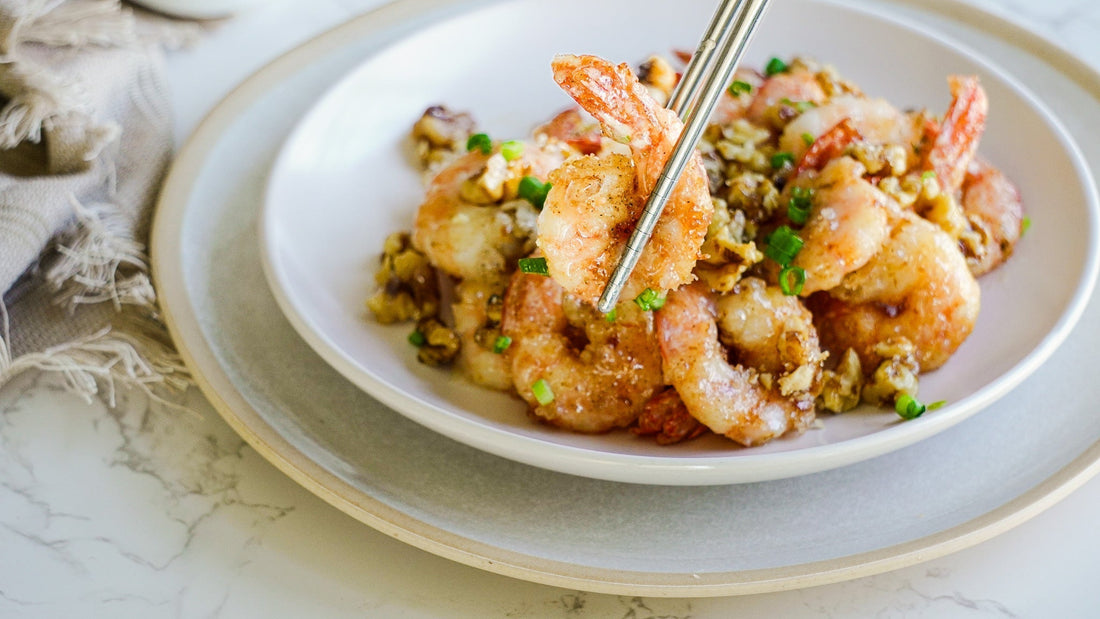 Honey walnut shrimp on a serving plate.