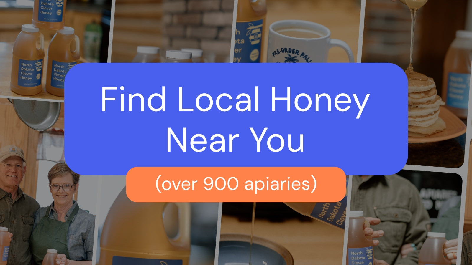 A banner that says "Find Local Honey Near You (over 900 apiaries)"