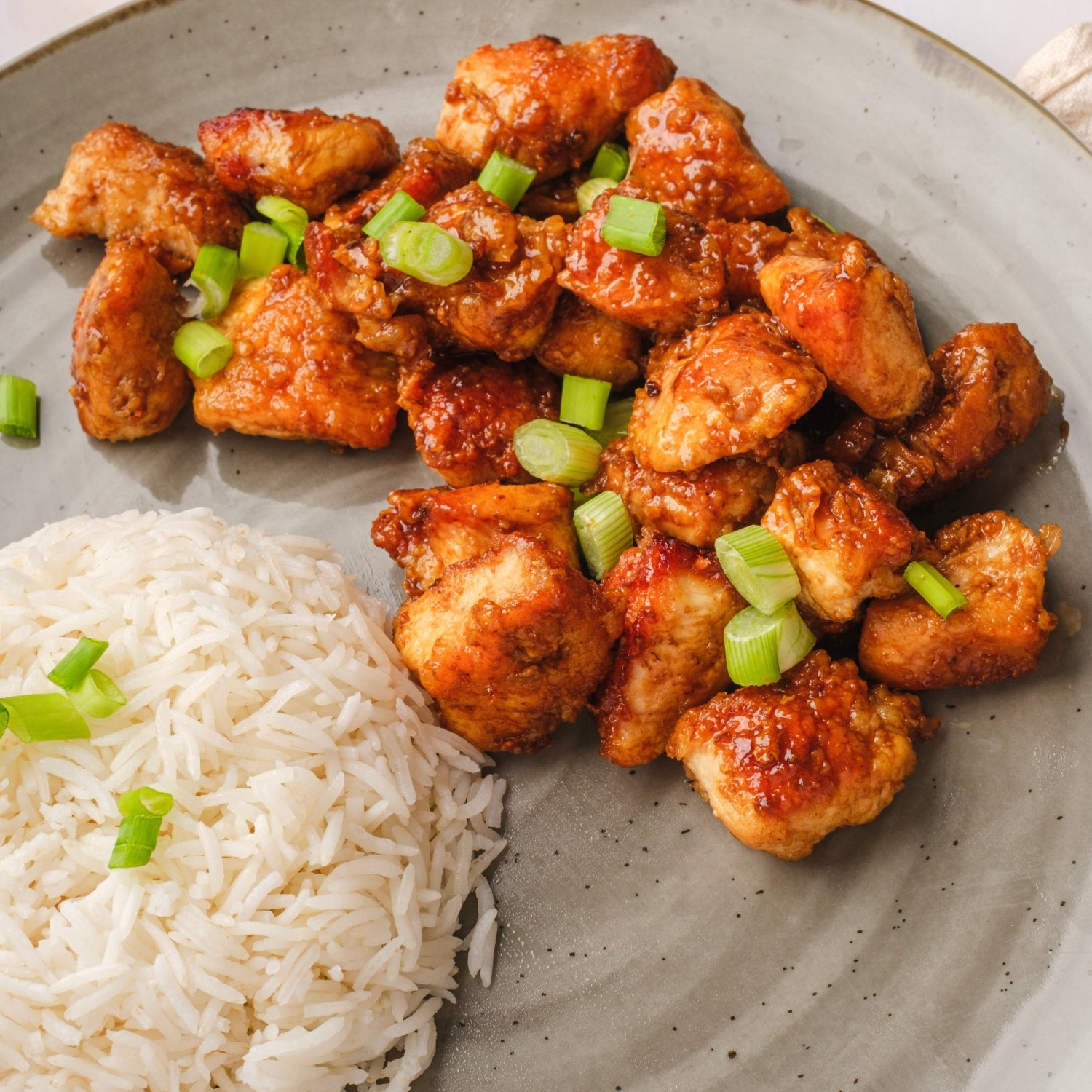 Honey chicken and white rice.