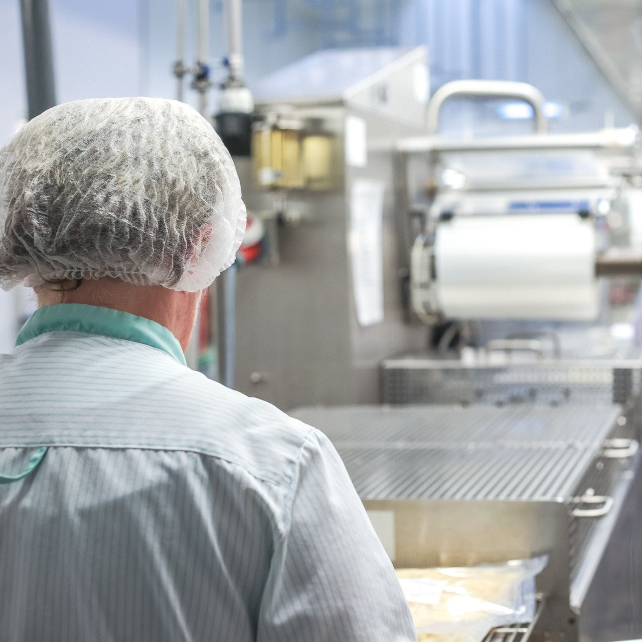 A man in a food processing plant.